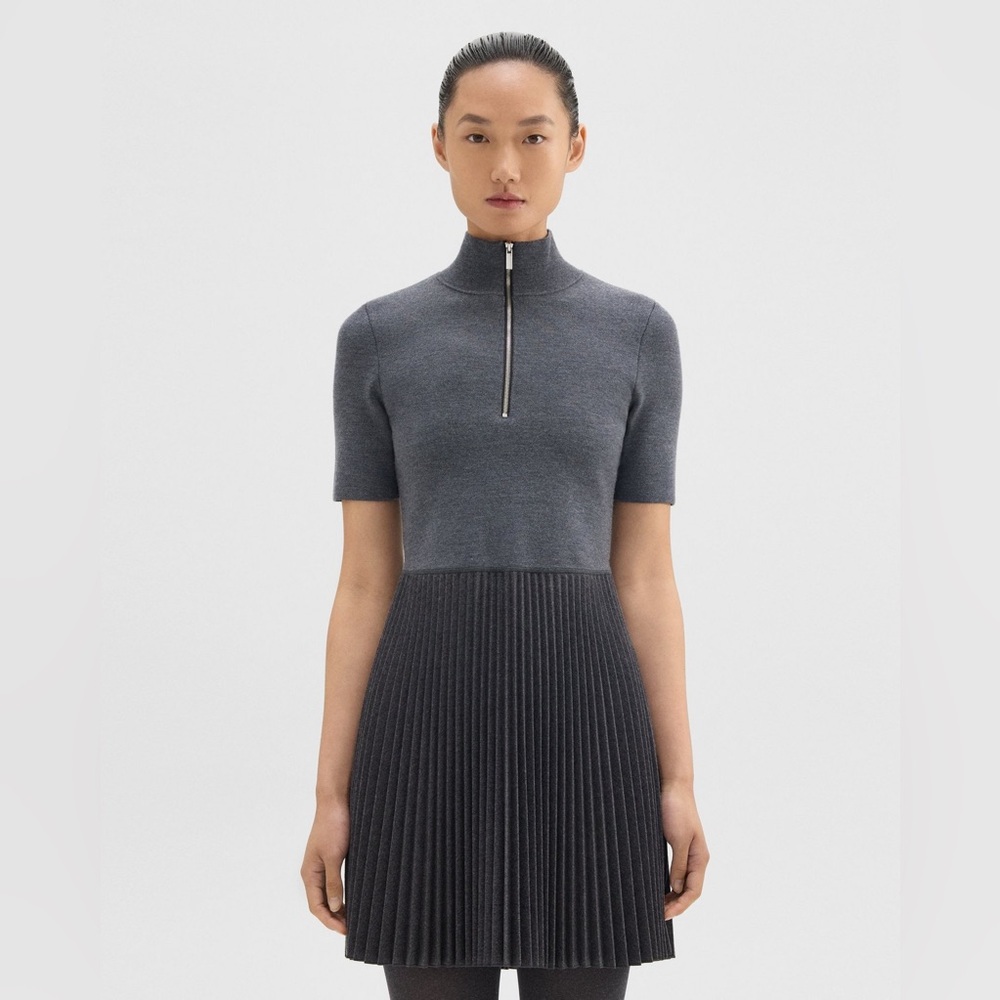 NWT $575 Theory Zip-Up Combo Dress in Blended Wool Flannel - Picture 3 of 7